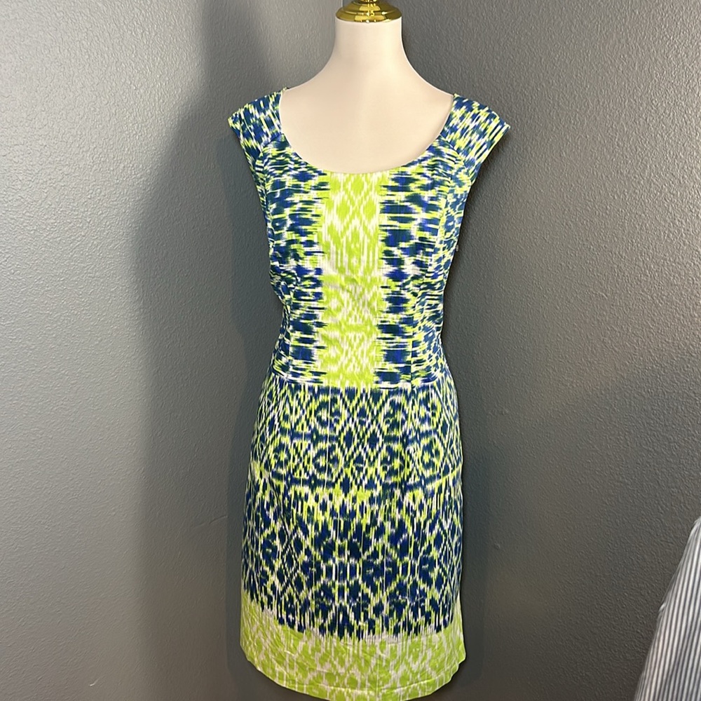 Blue & Lime Patterned Midi Dress